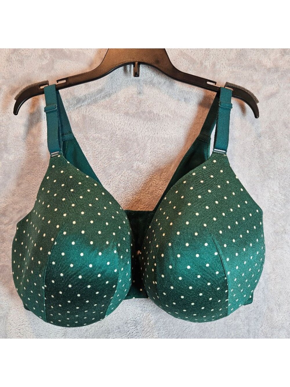 Cacique Polka Dot Full Coverage Lightly Lined Bra 40F Green Adjustable Straps